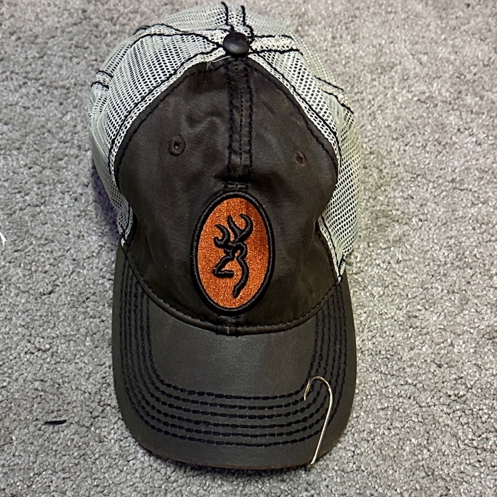 Browning Mens Trucker Hat Mesh Snapback Deer Logo Brown Orange Cap One Size